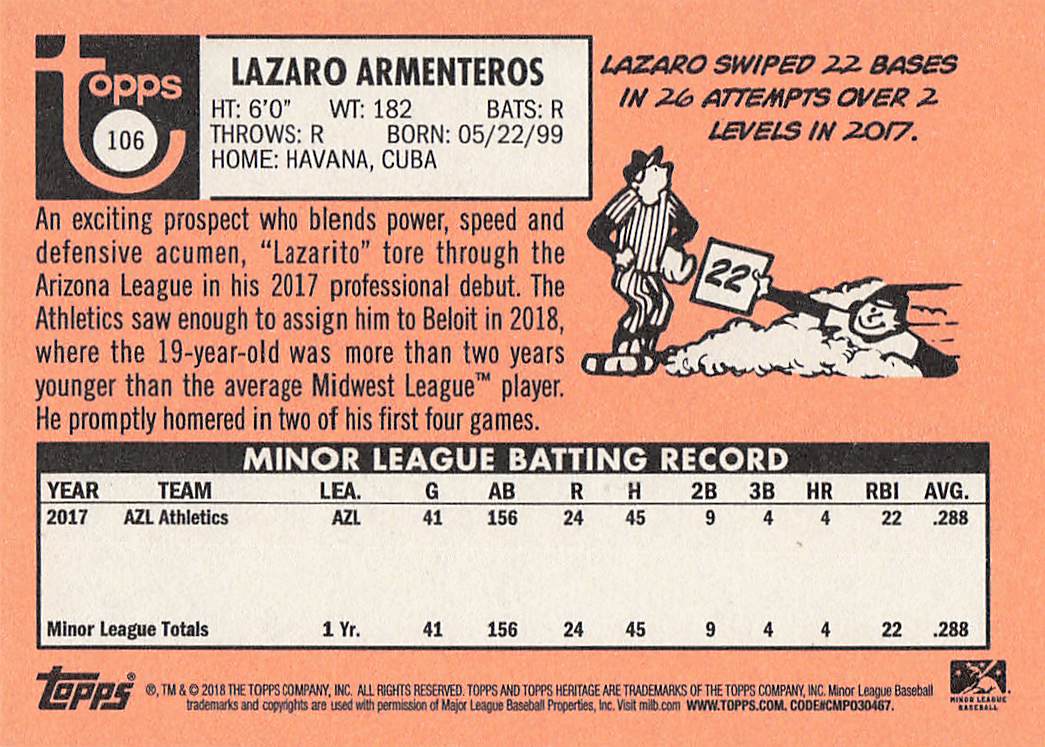 2018 Topps Heritage Minor League Baseball Lazaro Armenteros #106