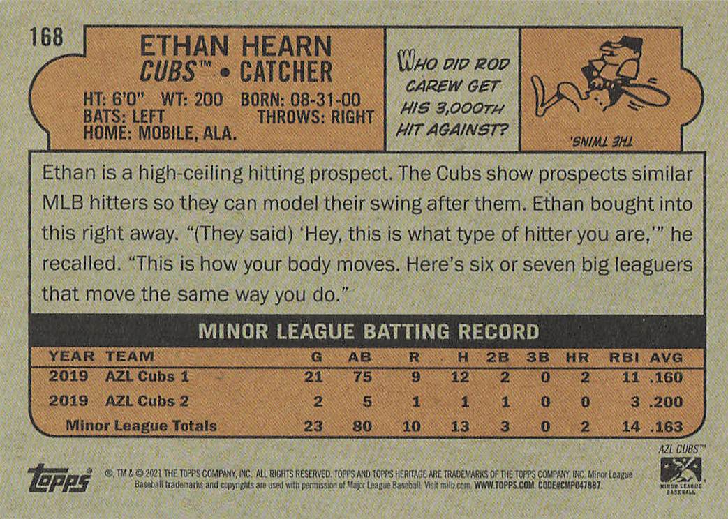 2021 Topps Heritage Minor League Baseball Ethan Hearn #168