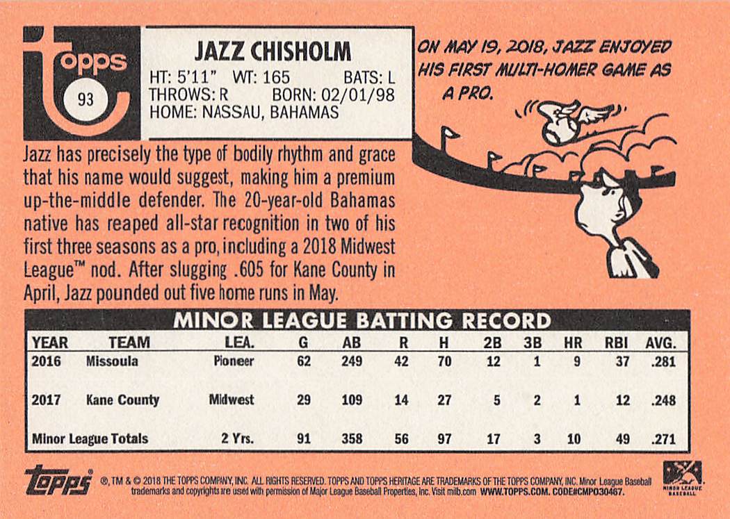 2018 Topps Heritage Minor League Baseball Jazz Chisholm #93