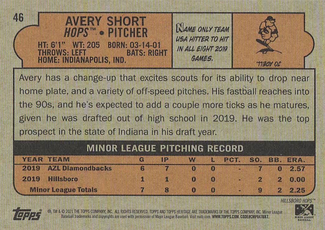 2021 Topps Heritage Minor League Baseball Avery Short #46
