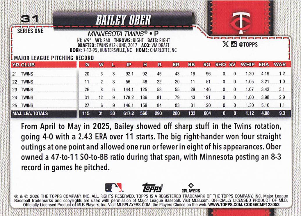 2026 Topps Baseball Bailey Ober #31