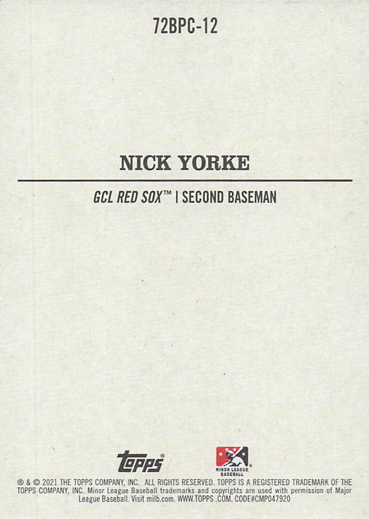 2021 Topps Heritage Minor League Baseball 1972 Poster Card Nick Yorke #72BPC-12