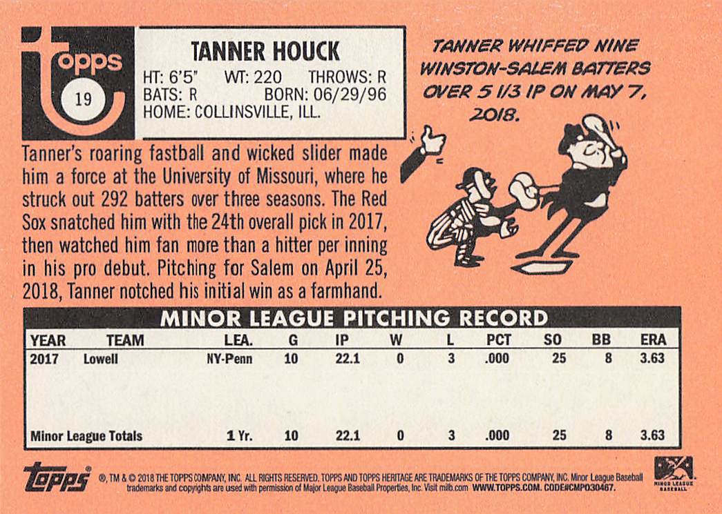 2018 Topps Heritage Minor League Baseball Tanner Houck #19