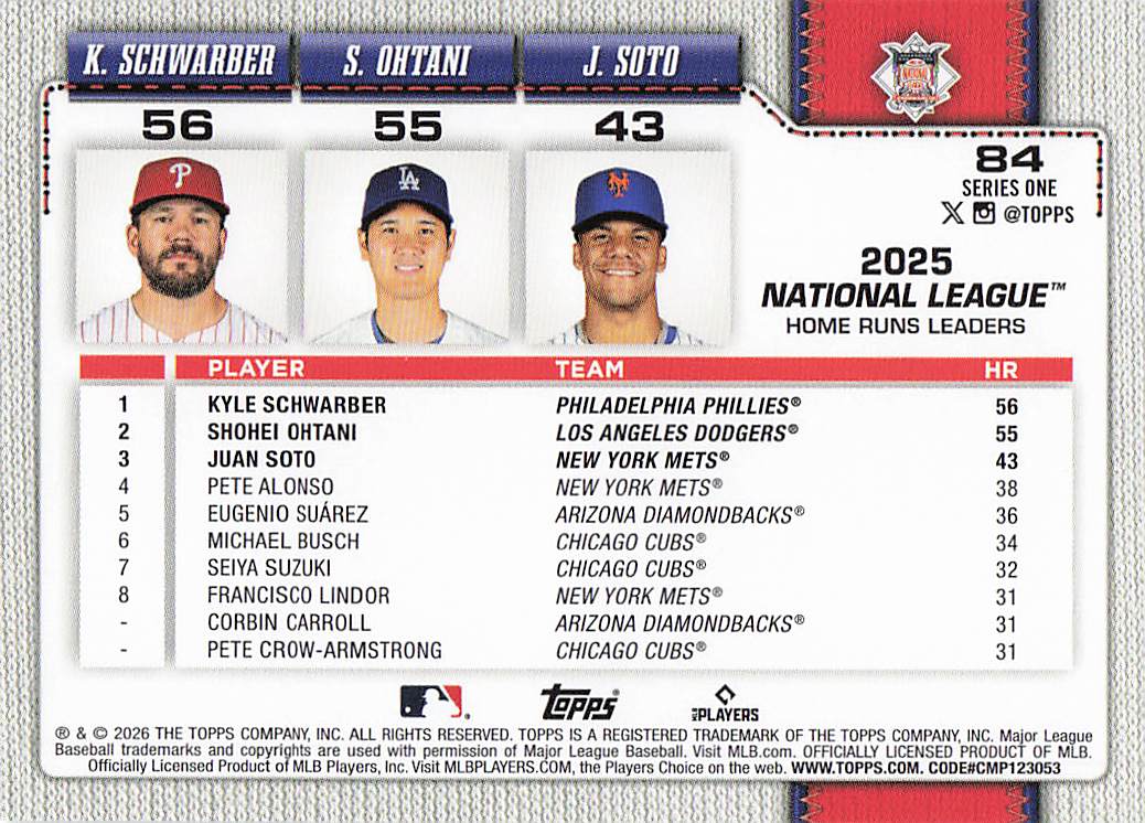 2026 Topps Baseball Kyle Schwarber / Shohei Ohtani / Juan Soto #84