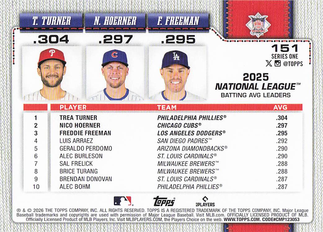 2026 Topps Baseball (Trea Turner / Nico Hoerner / Freddie Freeman) #151