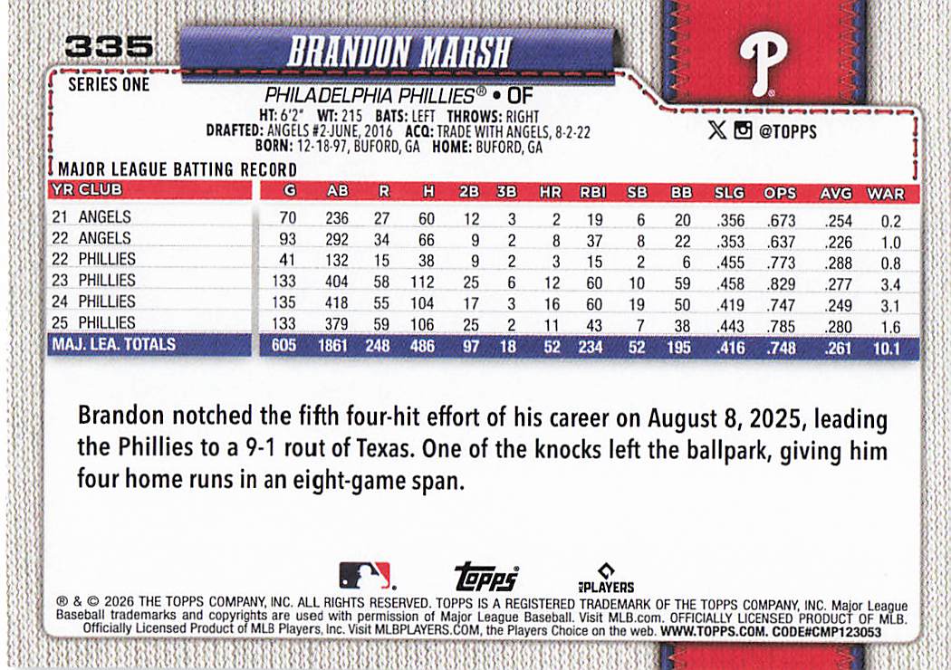 2026 Topps Baseball Brandon Marsh #335