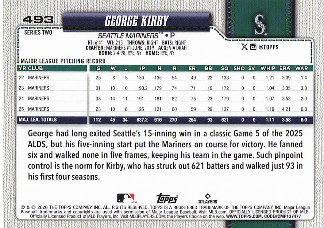 2026 Topps Baseball George Kirby #493