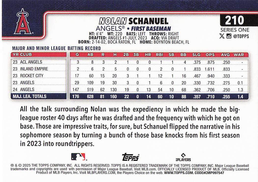2025 Topps Baseball Nolan Schanuel #210