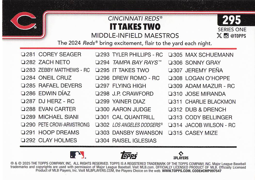 2025 Topps Baseball Spring Training It Takes Two: Middle-Infield Maestros #295
