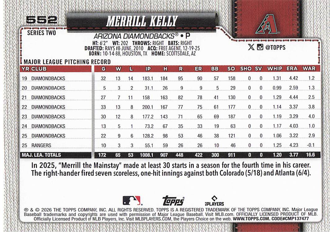 2026 Topps Baseball Merrill Kelly #552