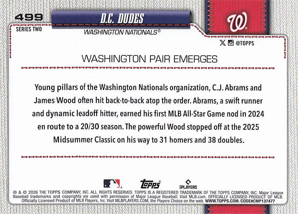 2026 Topps Baseball D.C. Dudes (CJ Abrams / James Wood) #499