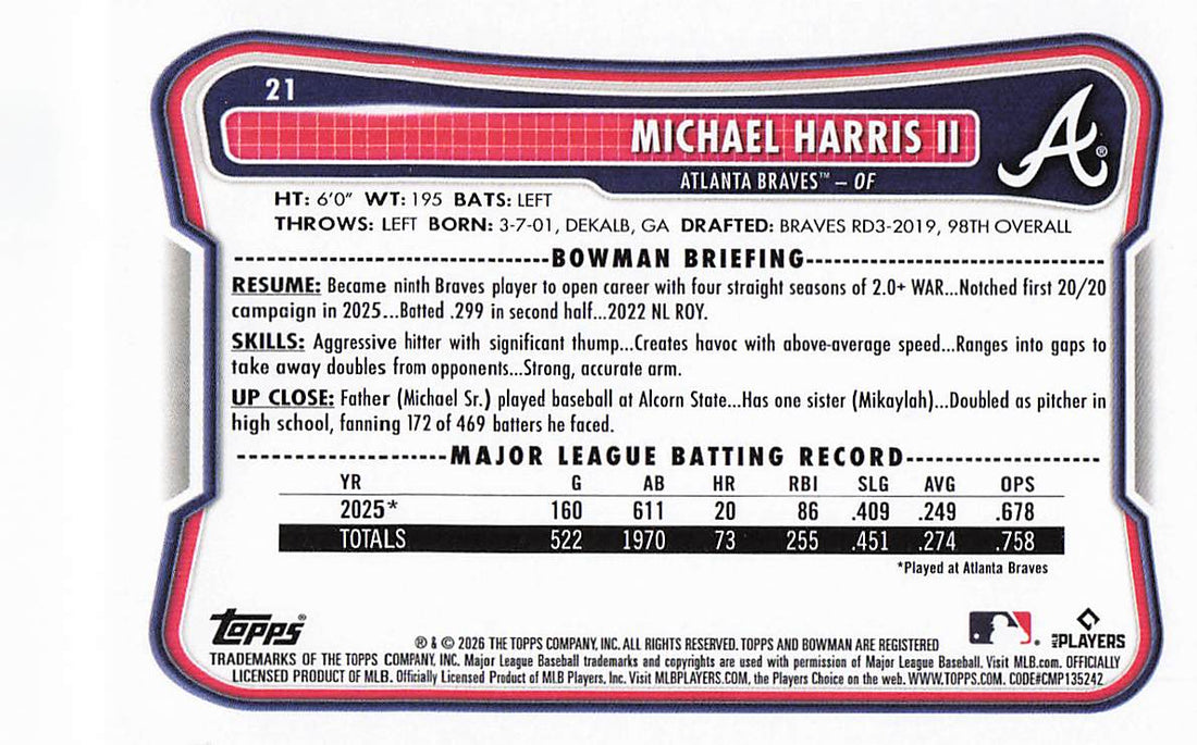 2026 Bowman Baseball Michael Harris II #21