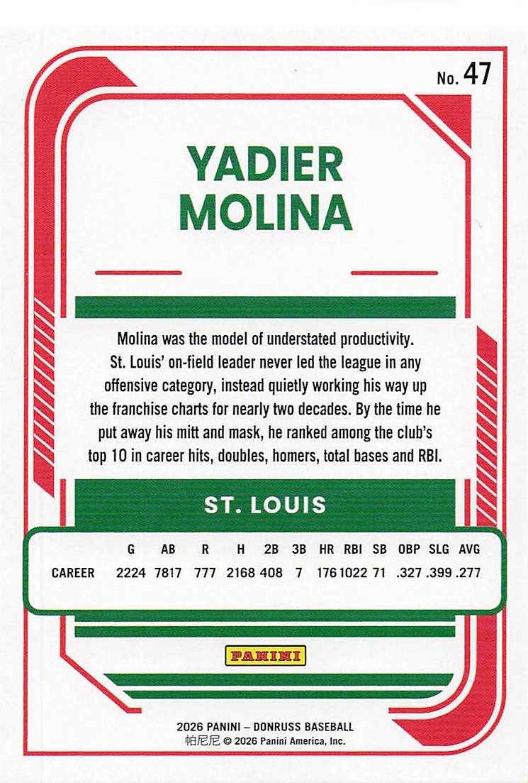 2026 Donruss Baseball Yadier Molina #47