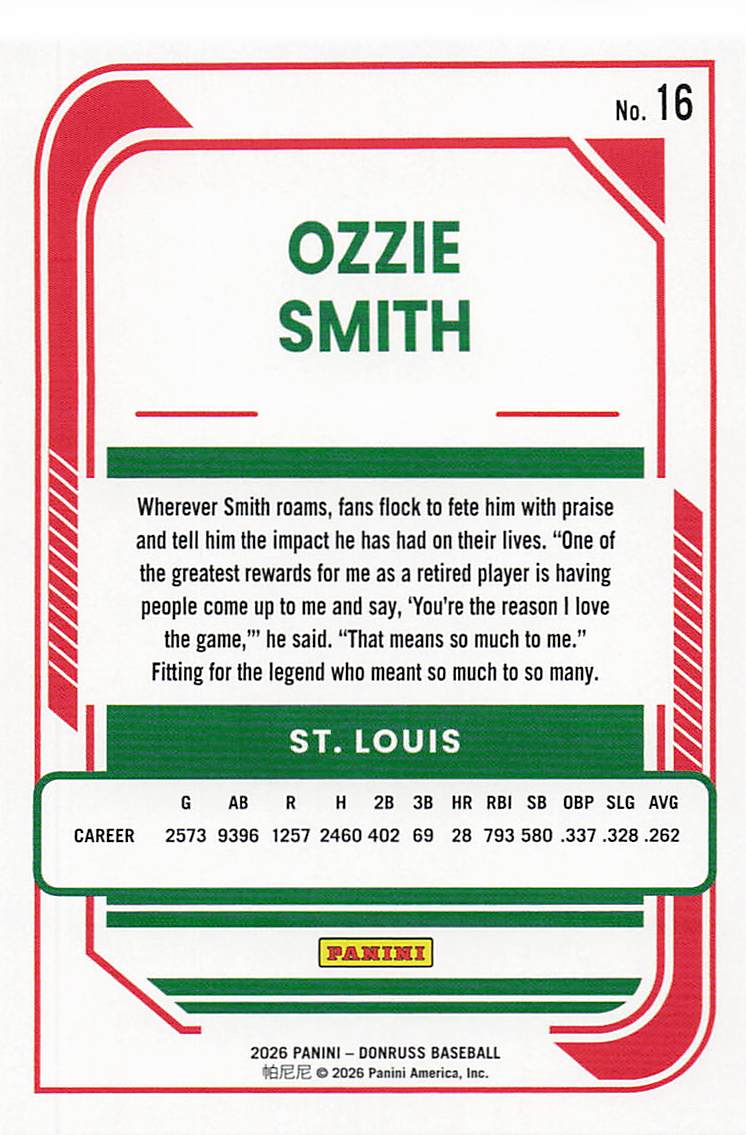 2026 Donruss Baseball Ozzie Smith #16