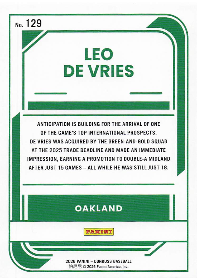 2026 Donruss Baseball Leo De Vries #129