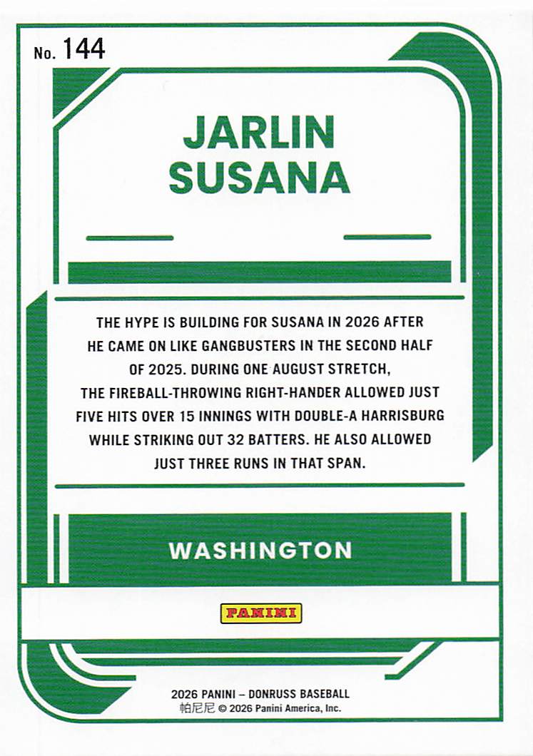 2026 Donruss Baseball Red and Blue Jarlin Susana #144