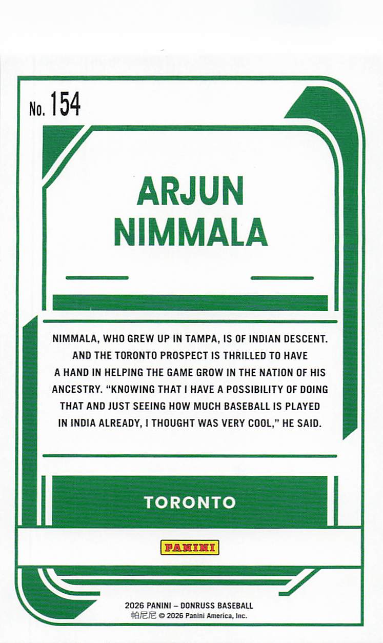 2026 Donruss Baseball Liberty Arjun Nimmala #154