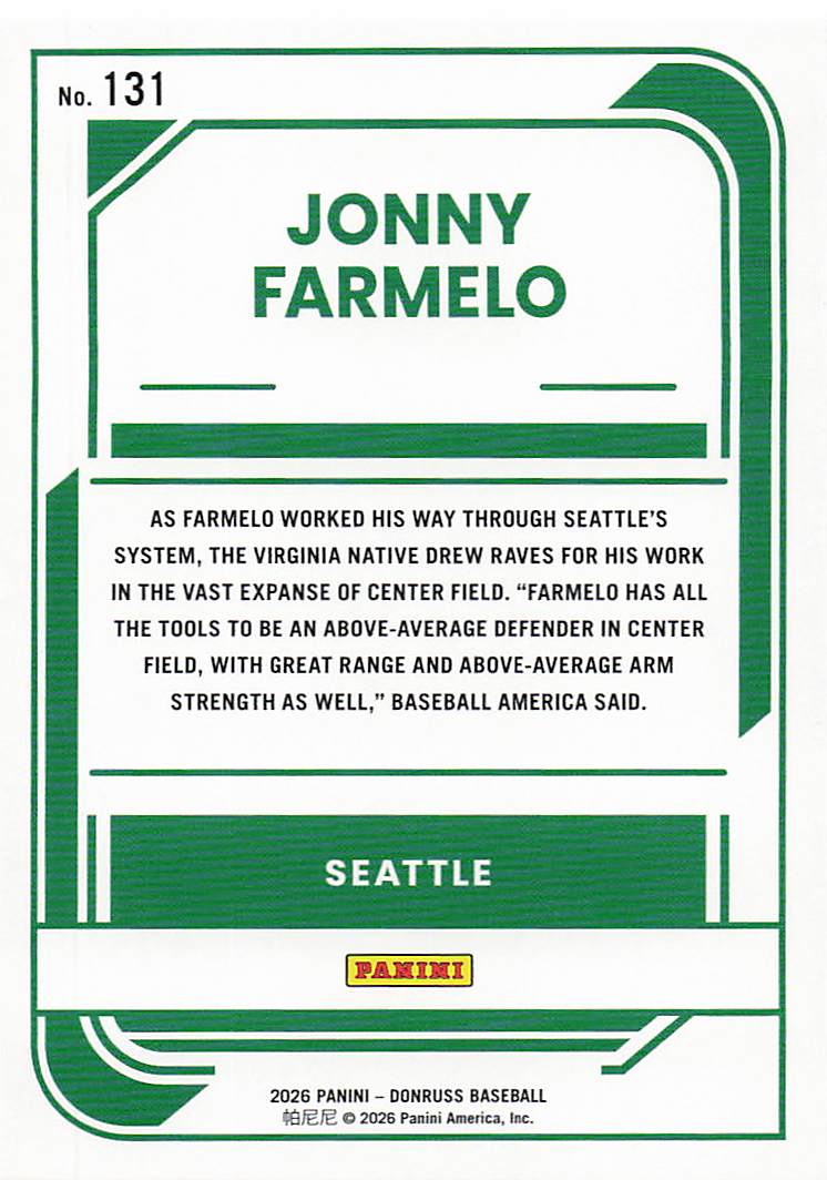 2026 Donruss Baseball Jonny Farmelo #131