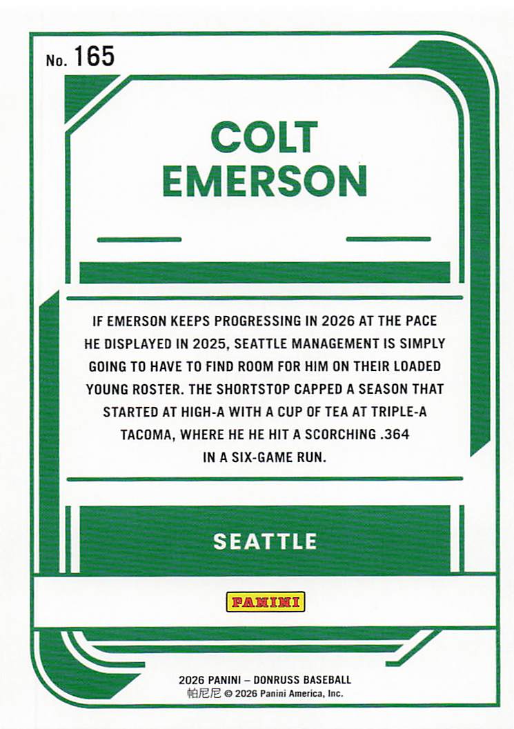 2026 Donruss Baseball Colt Emerson #165