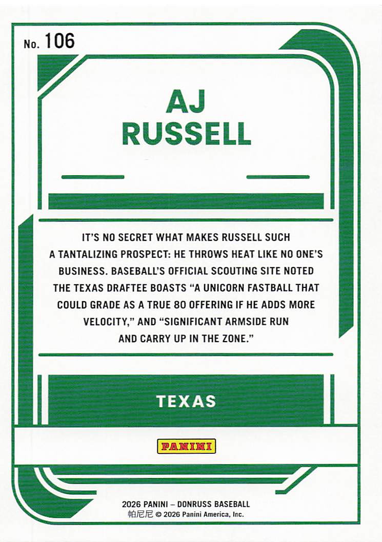 2026 Donruss Baseball AJ Russell #106
