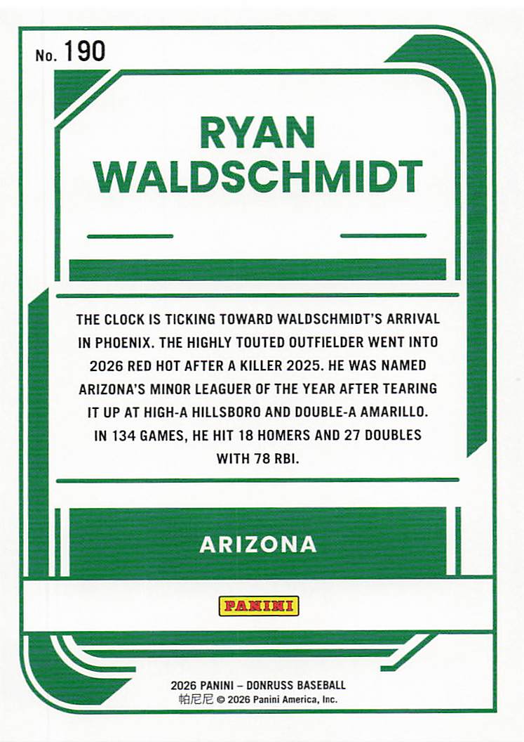 2026 Donruss Baseball Ryan Waldschmidt #190