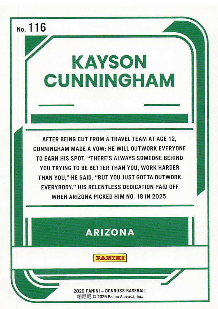 2026 Donruss Baseball Kayson Cunningham #116
