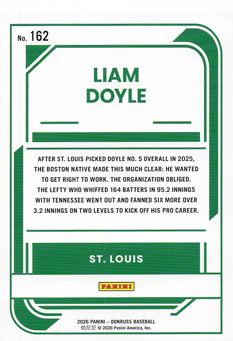 2026 Donruss Baseball Liberty Liam Doyle #162