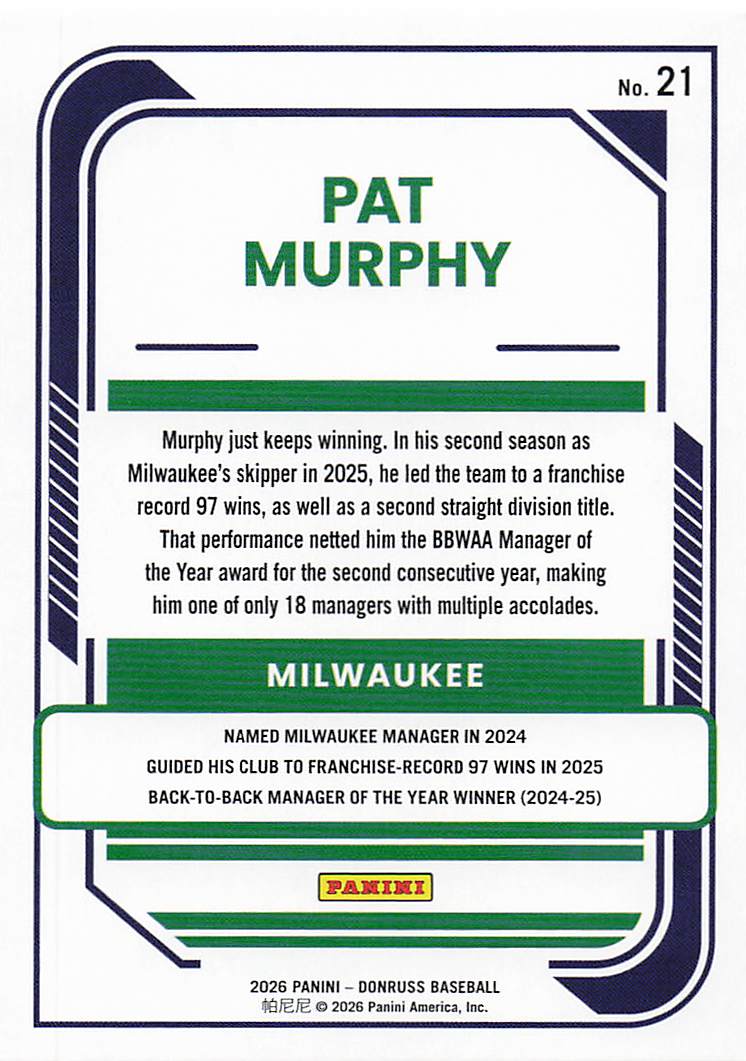 2026 Donruss Baseball Pat Murphy #21