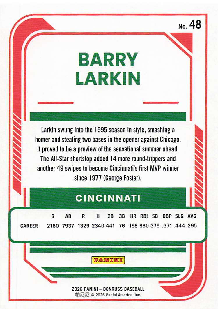 2026 Donruss Baseball Barry Larkin #48