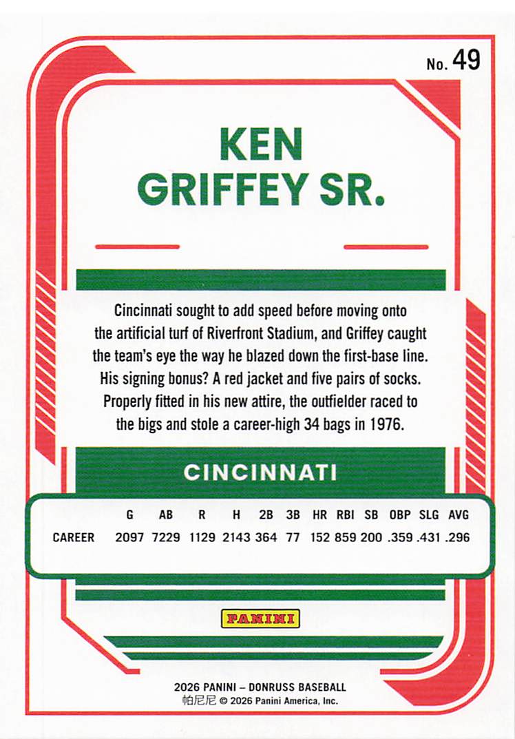 2026 Donruss Baseball Ken Griffey Sr. #49