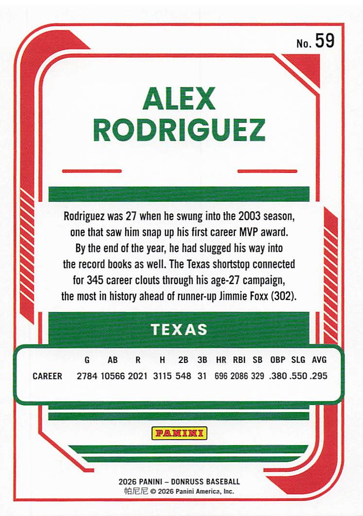 2026 Donruss Baseball Alex Rodriguez #59