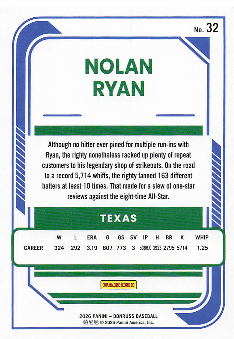 2026 Donruss Baseball Nolan Ryan #32