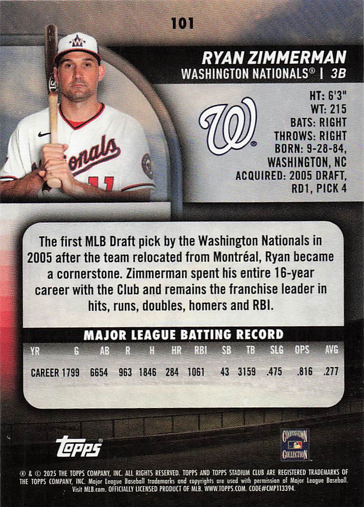 2025 Stadium Club Baseball Ryan Zimmerman #101