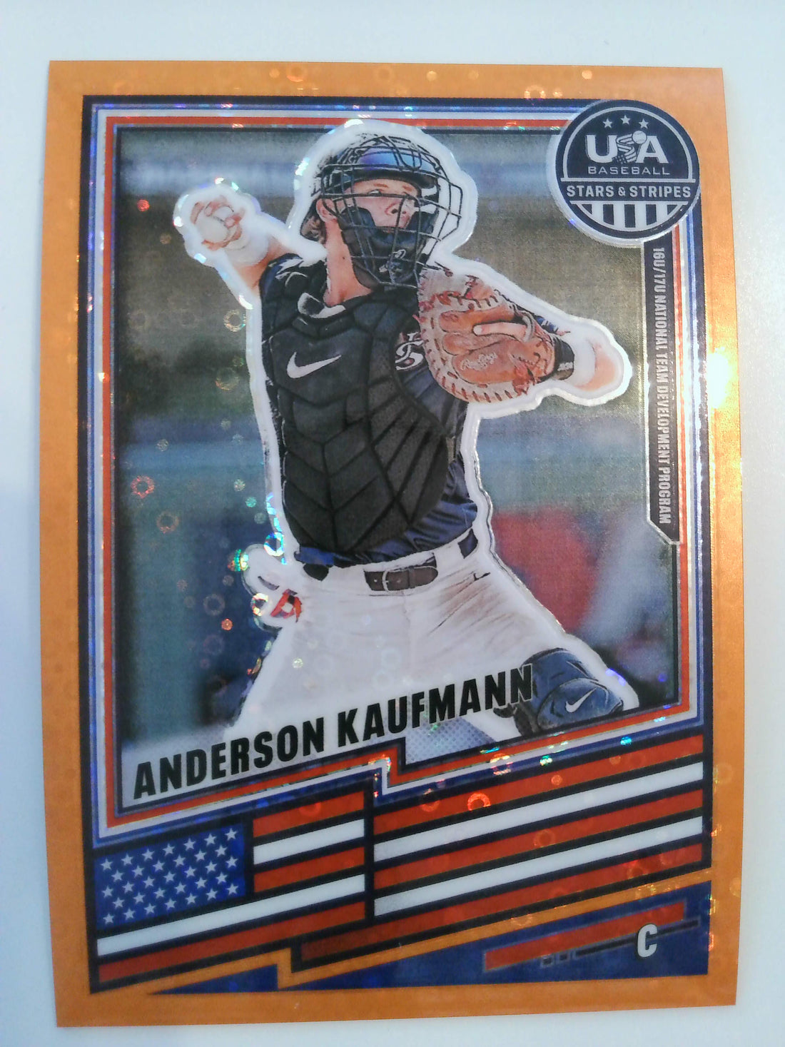 2026 Panini Stars & Stripes Prizm USA Disco Orange 19/75 Anderson Kaufmann #183