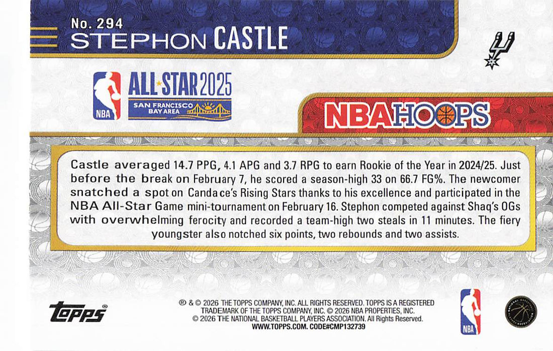 2025-26 Hoops Basketball Stephon Castle #294