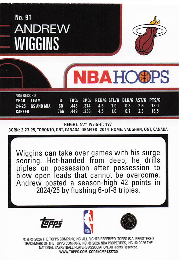 2025-26 Hoops Basketball Andrew Wiggins #91