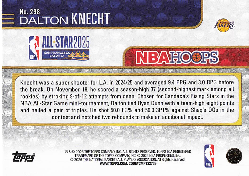 2025-26 Hoops Basketball Dalton Knecht #298