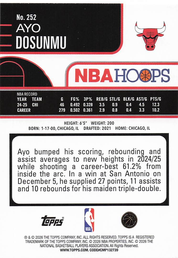 2025-26 Hoops Basketball Ayo Dosunmu #252