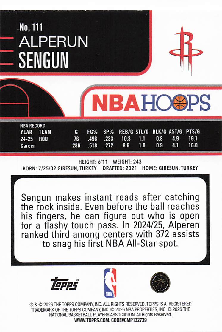 2025-26 Hoops Basketball Alperen Sengun #111