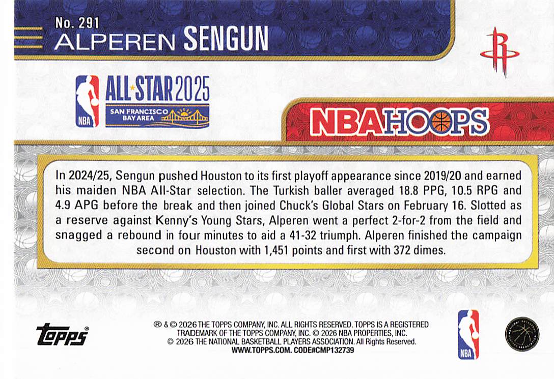 2025-26 Hoops Basketball Alperen Sengun #291