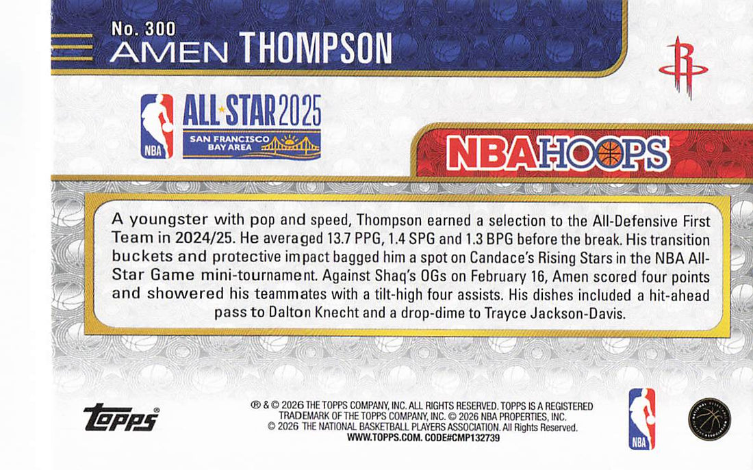 2025-26 Hoops Basketball Orange Hoops Amen Thompson #300