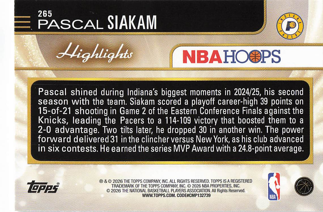 2025-26 Hoops Basketball Pascal Siakam #265