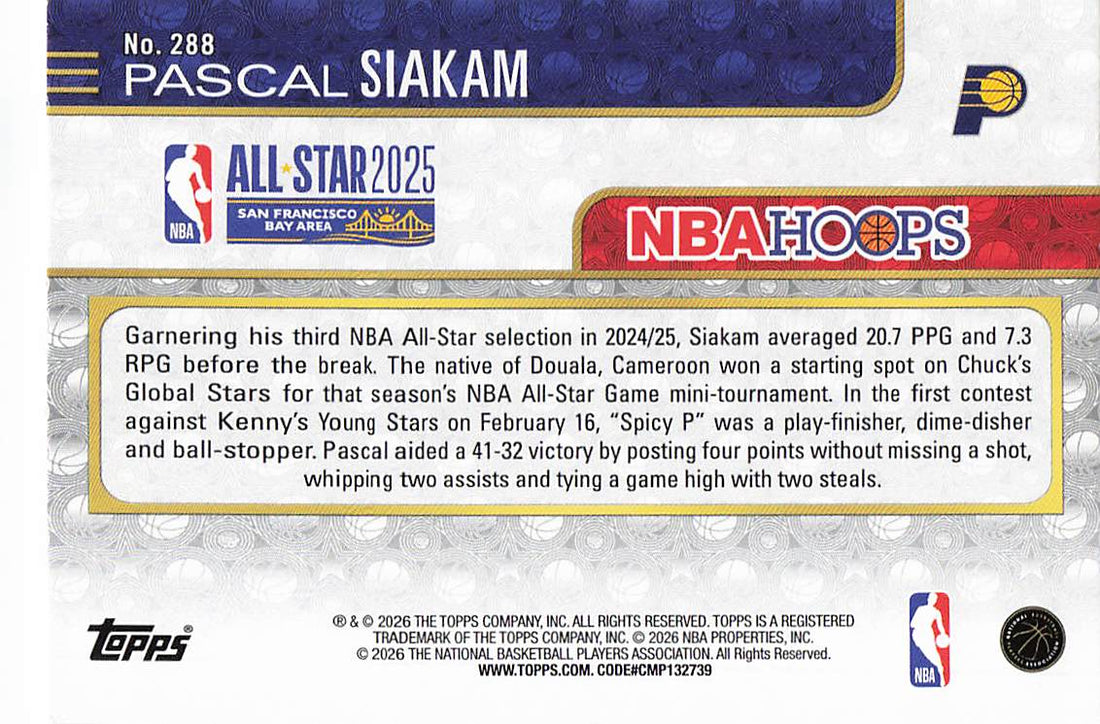 2025-26 Hoops Basketball Pascal Siakam #288