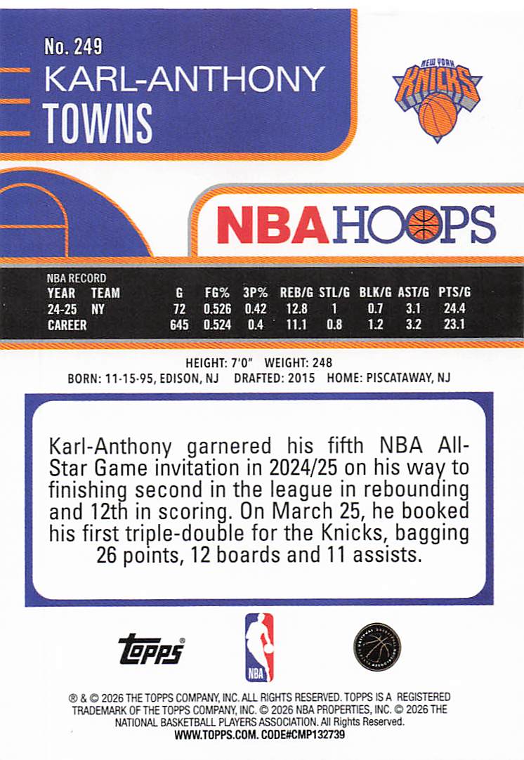 2025-26 Hoops Basketball Karl-Anthony Towns #249