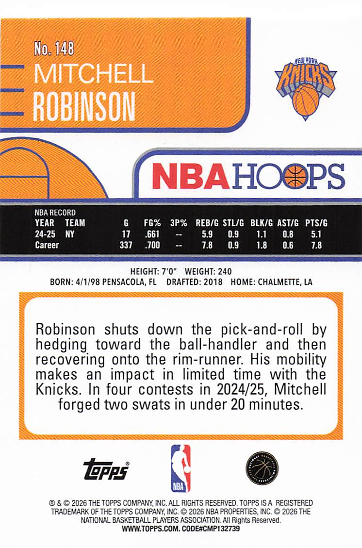 2025-26 Hoops Basketball Mitchell Robinson #148