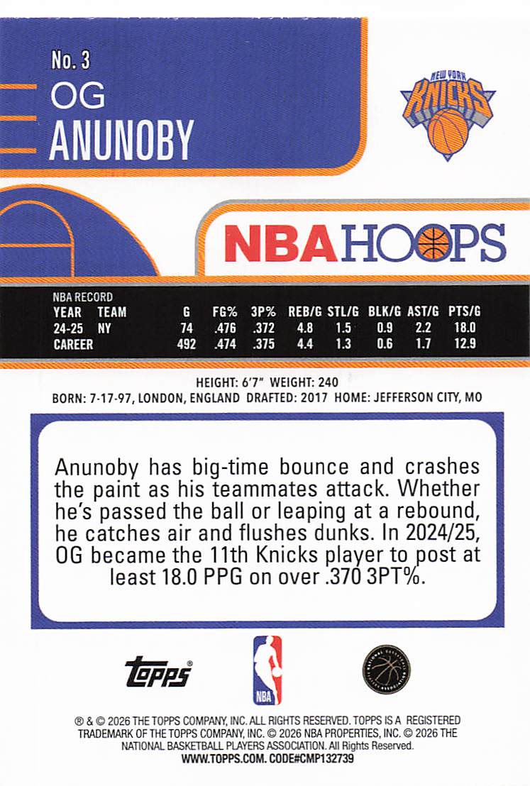 2025-26 Hoops Basketball Light Burst OG Anunoby #3