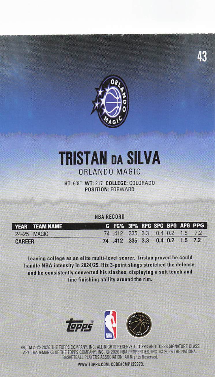 2025-26 Topps Signature Class Basketball Tristan da Silva #43