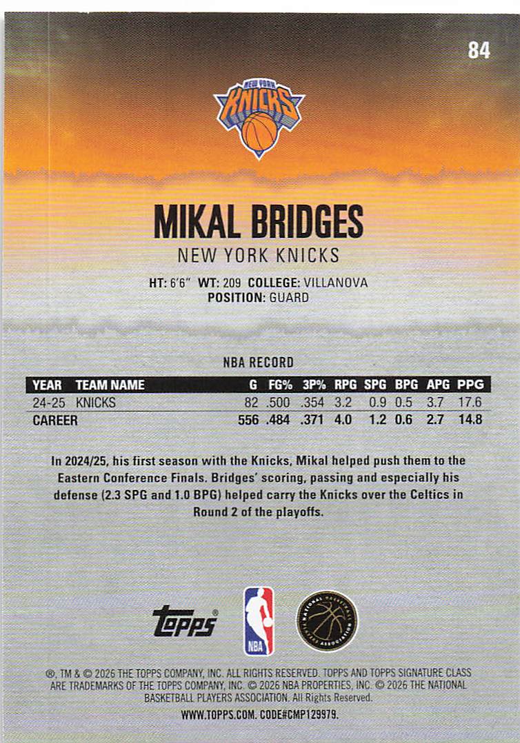 2025-26 Topps Signature Class Basketball Mikal Bridges #84