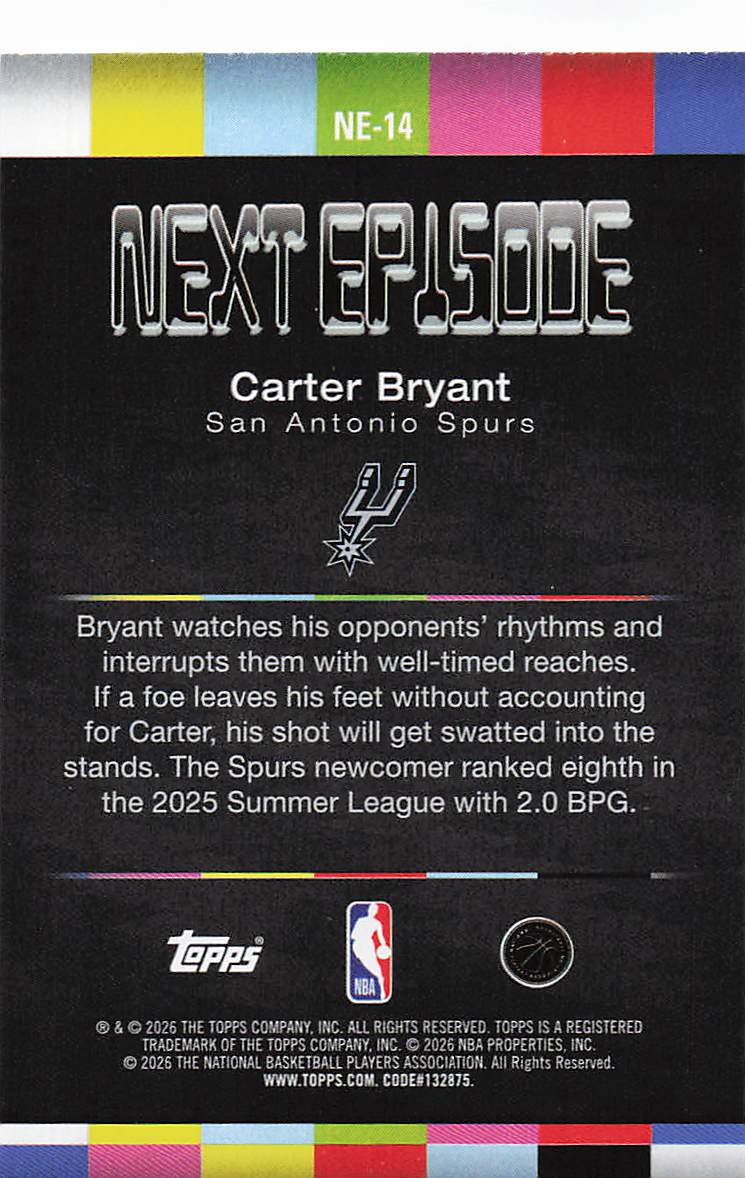 2025-26 Hoops Basketball Next Episode Carter Bryant #NE-14