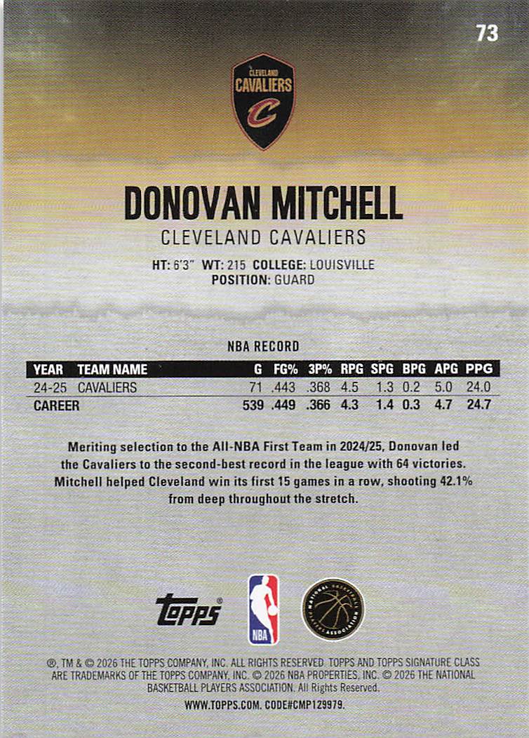 2025-26 Topps Signature Class Basketball Donovan Mitchell #73
